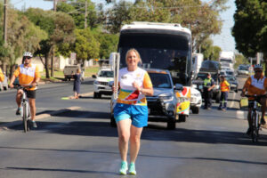 Sarah blooms in relay