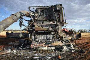 Brand new header and standing crop destroyed in Ultima fire