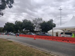 COVID-19 drive through testing clinic in McCallum