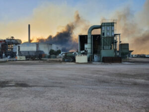 Firefighters battle almond farm blaze