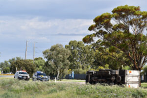 Truck rollover at Lake Boga