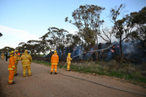 Hay fire threatens bush