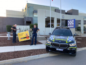 Police put up the road caution message