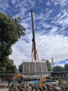 New toilets lifted into place